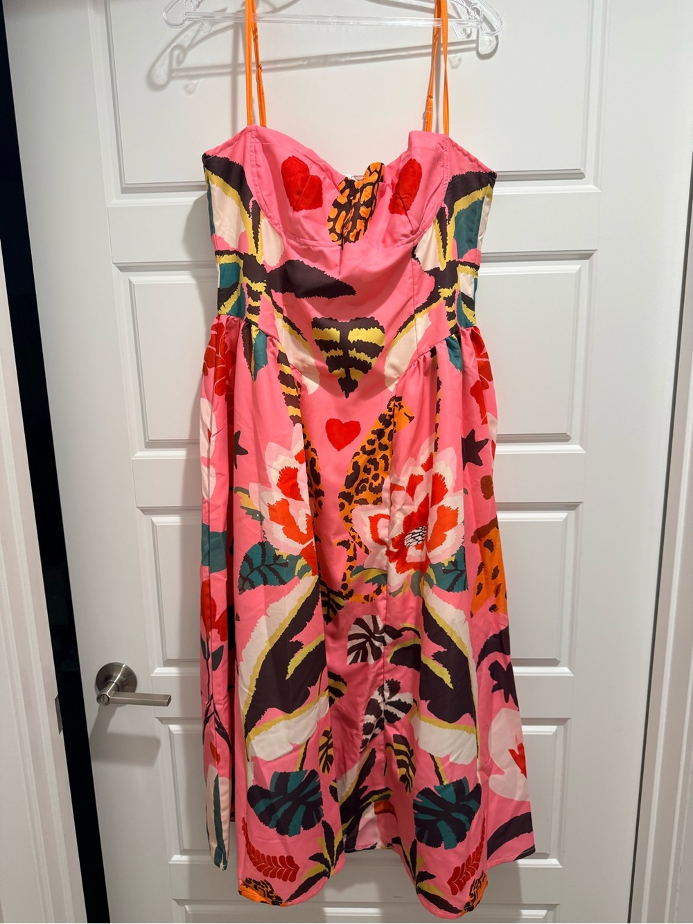 Vibrant Pink Tropical Print Midi Dress